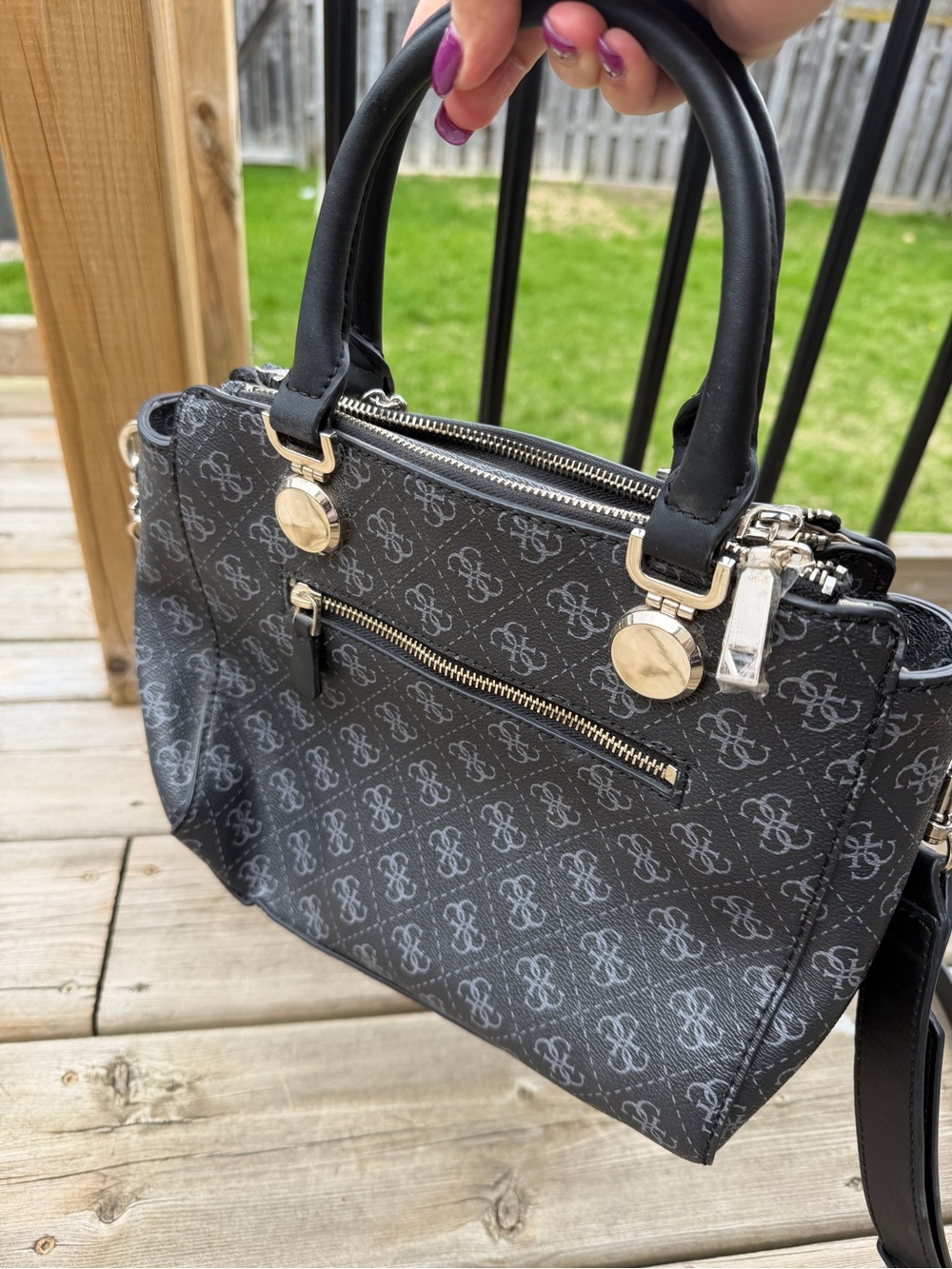 Guess Black Logo Satchel Crossbody Bag | Silver Hardware | Structured Purse - Picture 12 of 15